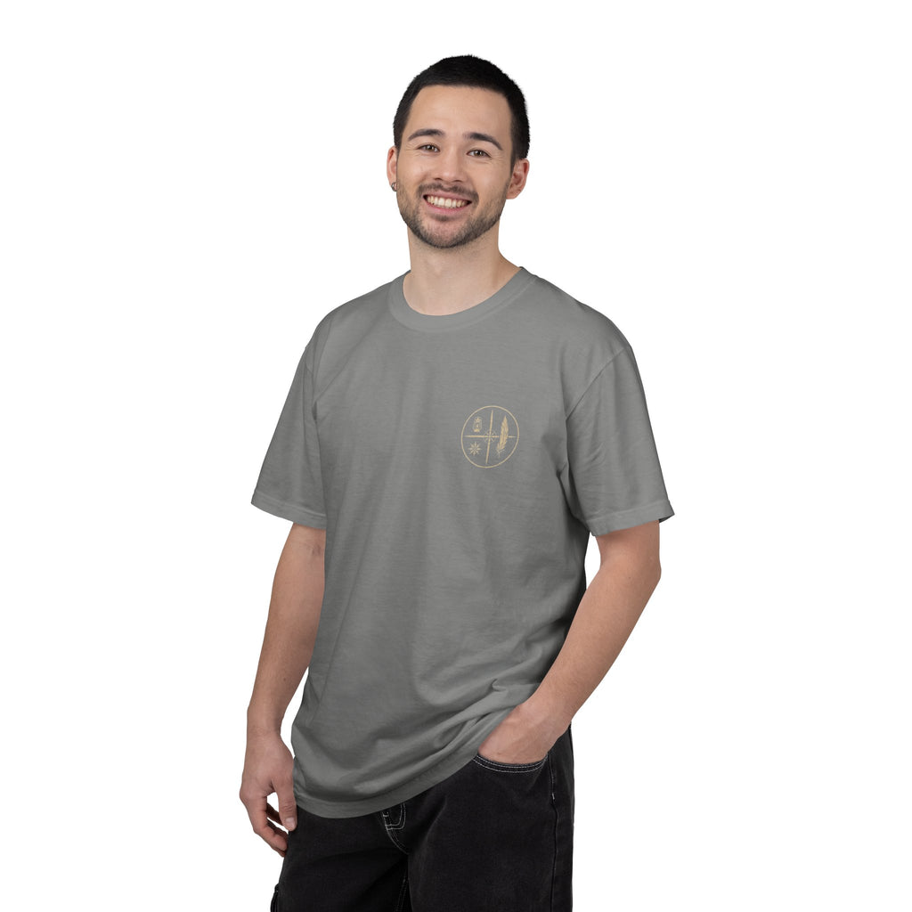 Realm Walker Guild T-shirt | Compass Lantern Feather Emblem
