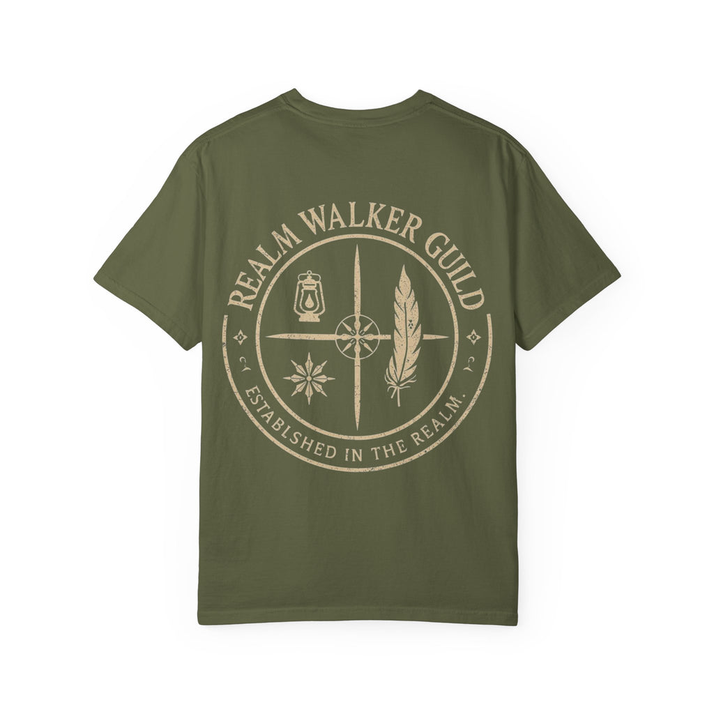 Realm Walker Guild T-shirt | Compass Lantern Feather Emblem