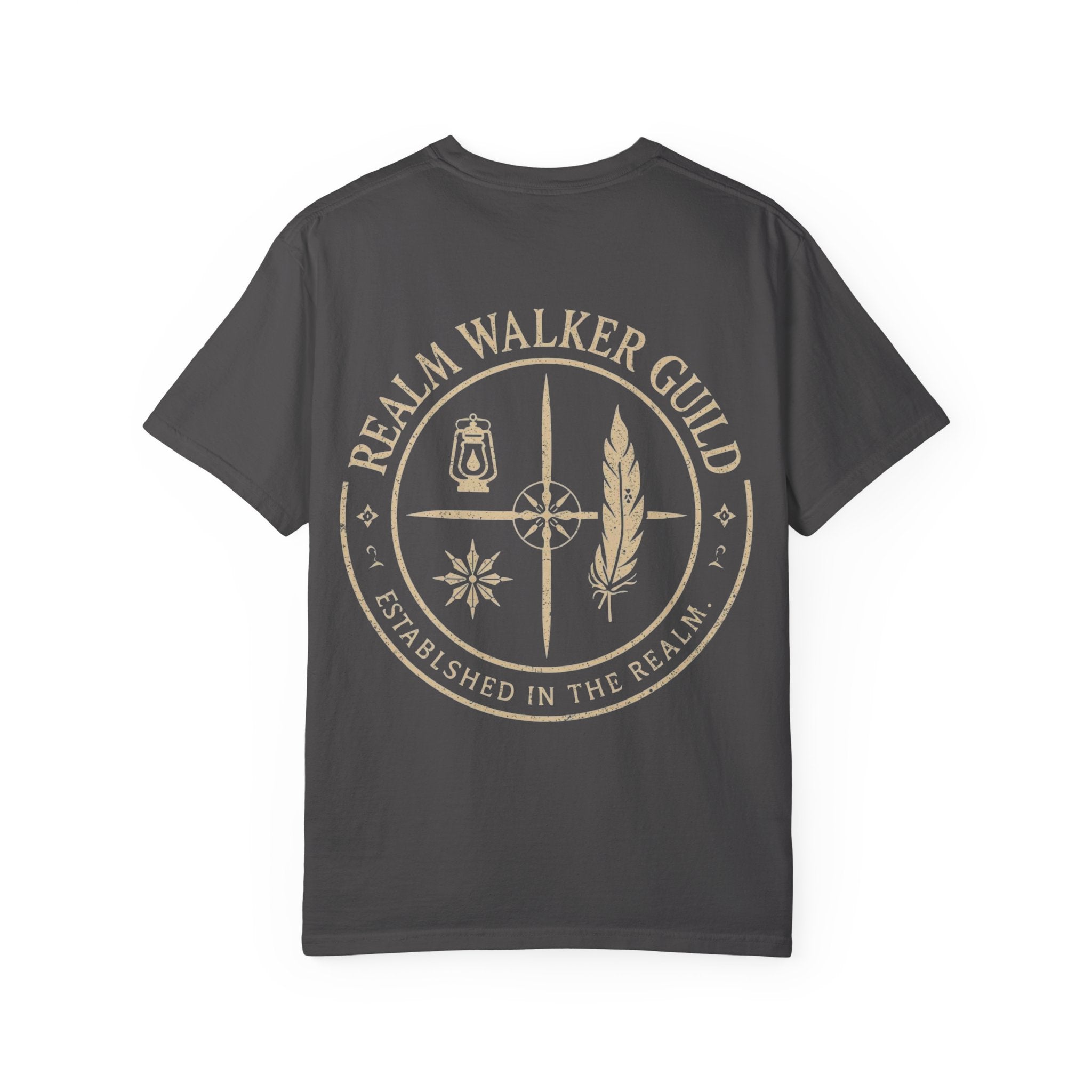 Realm Walker Guild T-shirt | Compass Lantern Feather Emblem