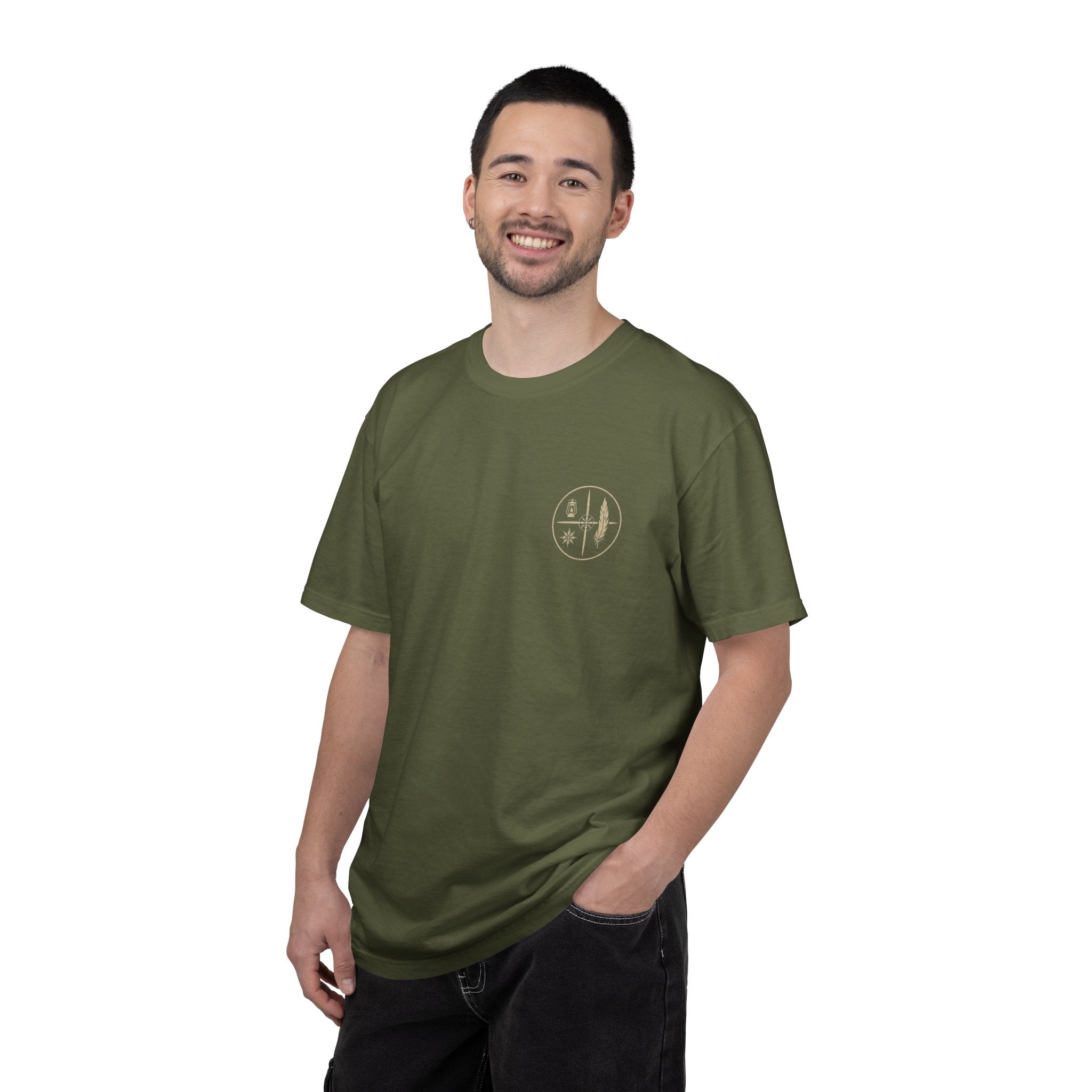 Realm Walker Guild T-shirt | Compass Lantern Feather Emblem