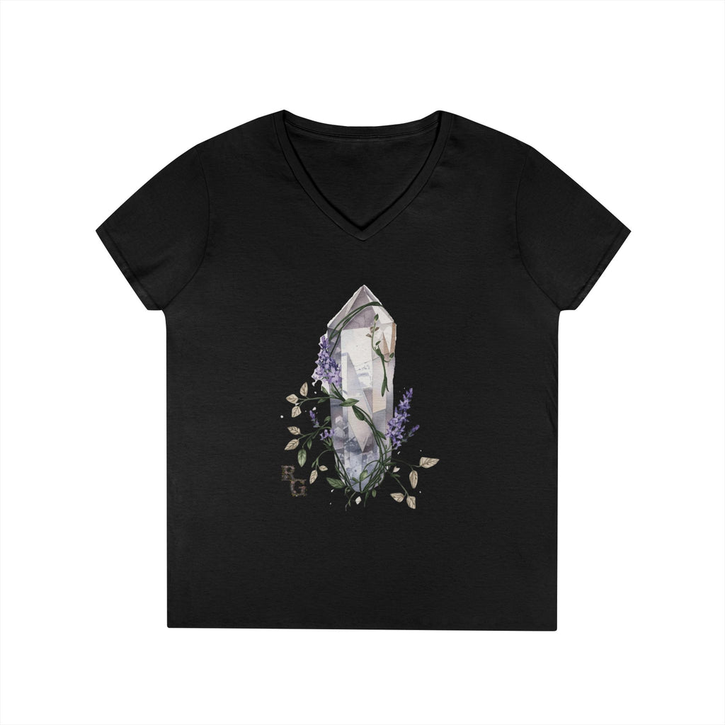 Lavender Crystal V-Neck Tee – Soft Botanical Fantasy Shirt