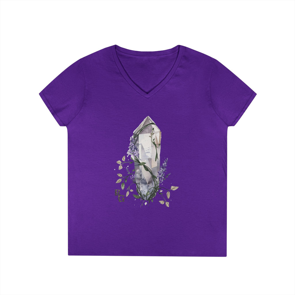 Lavender Crystal V-Neck Tee – Soft Botanical Fantasy Shirt