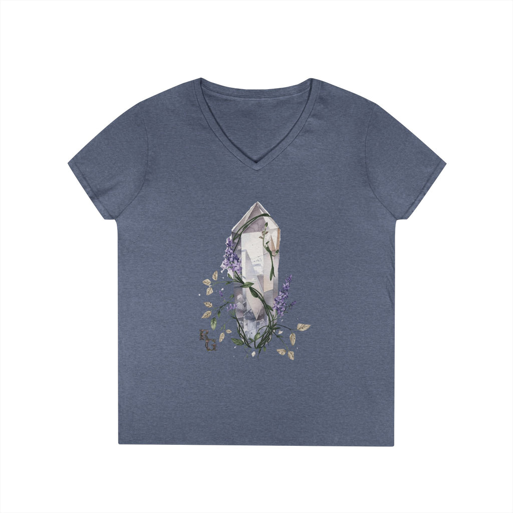 Lavender Crystal V-Neck Tee – Soft Botanical Fantasy Shirt